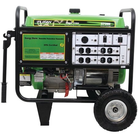 LIFAN Portable Generator, Gasoline, 5,000 W Rated, 5,700 W Surge, Electric, Recoil Start, 45 A ES5700E